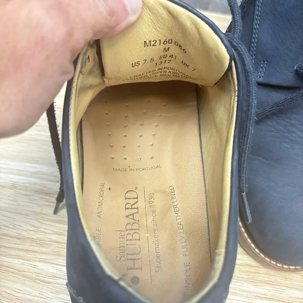 Samuel Hubbard Men’s Bucks Blue Nubuck Leather Oxford Vibram Sole Shoes Size 7.5